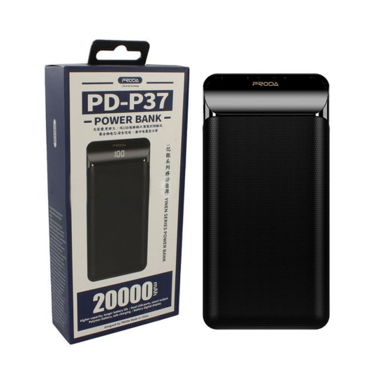 POWER BANK PRODA PD-P37 COM SAÍDAS DUPLAS COM LED 20000MAH PRETO